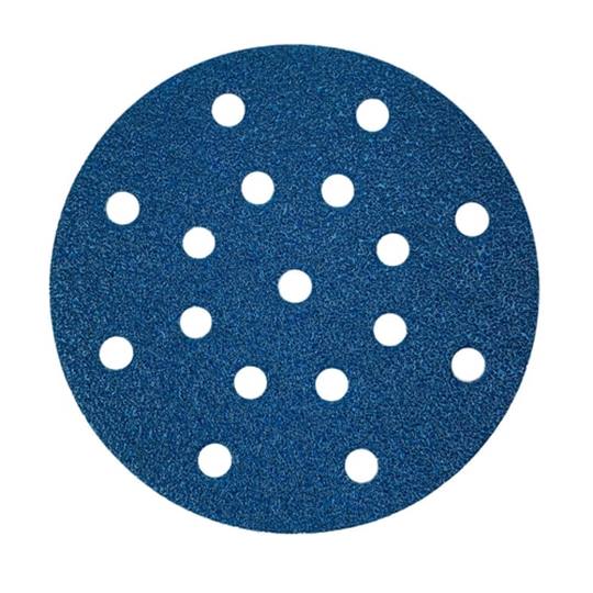 NORTON Blue Fire schuurschijven Ø 150 mm. met 8 stofgaten + asgat met klitbevestiging H835 t.b.v. FESTO Rotex, Satellietschijf